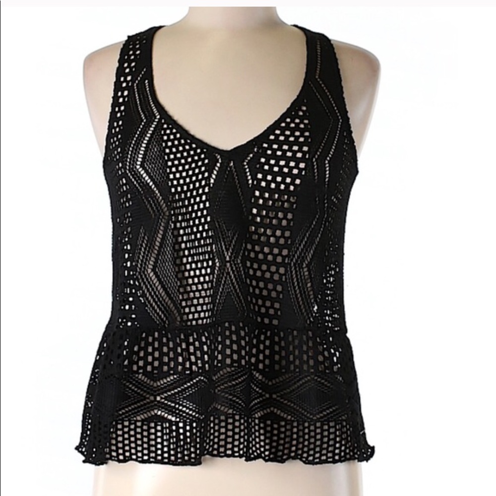 DV By Dolce Vita Black Crochet Peplum Tank Top